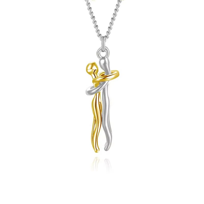 Hug Couples Pendant Necklace for Him and Her, the Tale of Two Lovers Jewelry, Affectionate Hug Necklaces Couple for Women Men