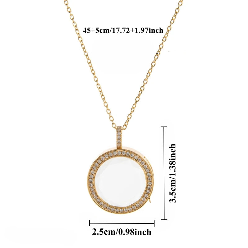 Retro Personality Picture Box with Adjustable Crescent Eyes and Four Leaf Clover DIY Pendant Necklace Jewellery Woman