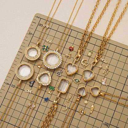 Retro Personality Picture Box with Adjustable Crescent Eyes and Four Leaf Clover DIY Pendant Necklace Jewellery Woman